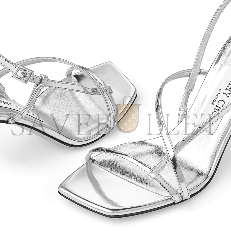 JIMMY CHOO ETANA 80 SILVER METALLIC LEATHER SANDALS ETANA80QUI JIMMY CHOO ETANA 80 SILVER METALLIC LEATHER SANDALS ETANA80QUI